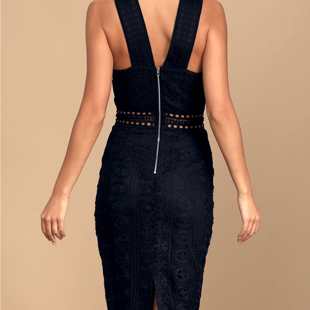 Cocktail Ready Navy Blue Crochet Lace Midi Dress